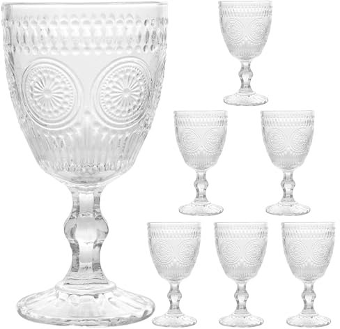 KOMABLEN Weingläser Vintage 6er Set, 300ml Embossed Origami Kelchgläser, Weißweingläser Kelche Spülmaschinenfeste, Wassergläser Weinkelche für Eistee, Bier, Saft, Cocktails, Whisky