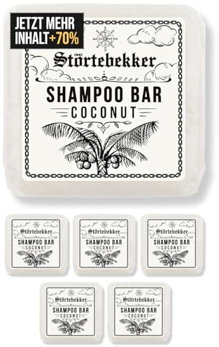 Störtebekker® Premium Shampoo Bar cocco (x6) – Shampoo solido da uomo e donna – Shampoo idratante vegano fatto a mano – Sapone da doccia profumato per capelli, viso, corpo – 6 x 100 g
