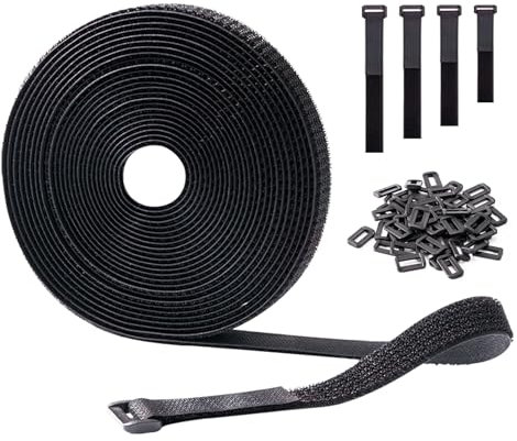 GripZz Sangle Réutilisables en rouleau Scratch 2cm x 5m, Attaches de Câble Ajustables avec 25 Boucles, Sangles à Crochet Découpable à la Longueur, pour Gestion des Câbles et Rangement