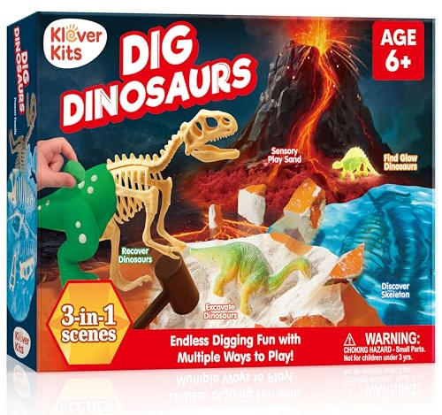 Klever Kits Kit d'excavation de dinosaures, kit scientifique pour enfants, jouet éducatif pour filles et garçons de 6 ans
