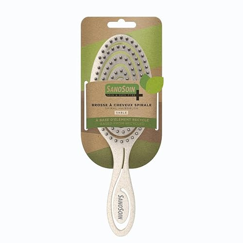 Brosse à Cheveux Spirale Sanosoin – Brosse Bio-Sourcée en Paille de Blé – Design Incurvé Flexible – Démêlage Doux Sans Douleur – Tous Types de Cheveux – Coloris Sable