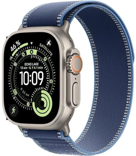 Apple Watch Ultra 3 GPS + Cellular 49 mm Premium Smartwatch für Lauftraining und Kombinationssport mit robustem Titangehäuse in Natur und Trail Loop in Blau/Hellblau (S/M)