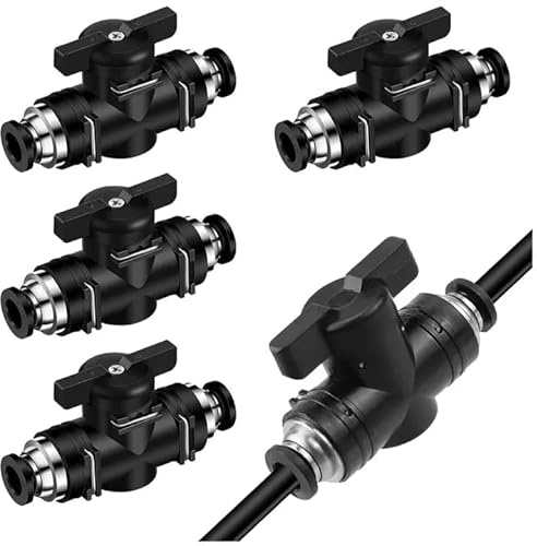 Jiavlyx 5 Pièces Droit Connecteur Pneumatique, 8mm Vanne Pneumatique BUC, Connecteur Pneumatique Avec Valve Manuelle, Vannes À Bille Pneumatiques, Pour Raccorder, Contrôler Tuyaux Et Fluide