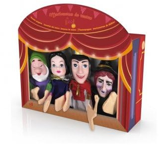 cavernedesjouets Set 4 marionnettes a Main Conte : Blanche Neige, Nain, Prince, Reine - Personnages Theatre Enfant, Histoires - Set Jouet et 1 Carte