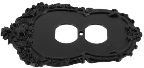OUNONA Black Gothic Baroque Carved Plastic 1-Gang Duplex Electrical Outlet Cover Plate with Socket Protection and Safety, Matte Scratch-Resistant Light Switch Plate for Kitchen or Photo