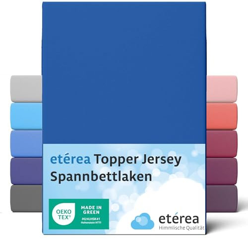 etérea Jersey Topper Spannbettlaken 90x200-100x200 cm Blau für 5-10 cm Steghöhe 100% Baumwolle - Oekotex Spannbetttuch Matratzen Bett Bezug - Bettlaken 90x200cm - 100x200cm Blue