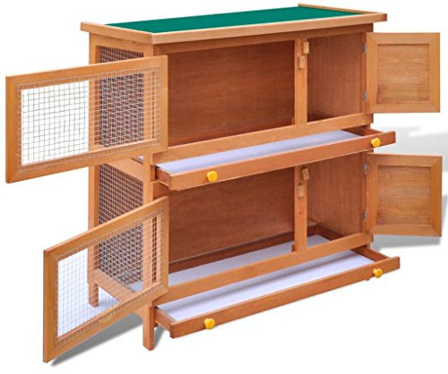 Tidyard 2-Etagen Kaninchenstall Kleintierhaus Hasenstall Kleintierstall Hasenhaus 90 x 45 x 89 cm (L x B x H) Mit Einer rutschfesten Rampe für leichteren Zugang für Kaninchen,Einfacher Zusammenbau