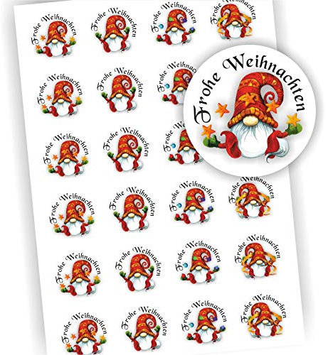 24 Aufkleber rund Gnom Rot Wichtel Etikett Fest Geschenk Geschenkaufkleber DIY Frohe Weihnachten