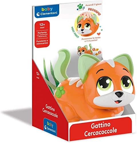 Clementoni Baby Gattino Cercacoccole, Gioco Interattivo Musicale per Bambini 12+ Mesi, Centro attività Prima Infanzia, Gatto da Accarezzare per Riprodurre Canzoni e Filastrocche, 17451
