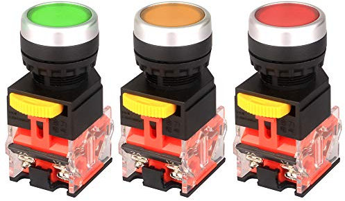 Gebildet 3pcs 22mm Momentáneo Interruptores de Botón 10A 12V-24V-48V-110V-230V-380V 1NO 1NC DPST Pulsador Interruptores LA38-11BN (Rojo/Amarillo/Verde)