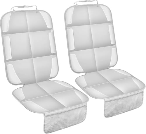 Meolsaek Car Seat Protector for Child Car Seat，Non-Slip Backing No Imprints (1, Light gray) | Durable Car Seat Mat 600D Fabric, Waterproof Car Seat Cover with Thick Pad