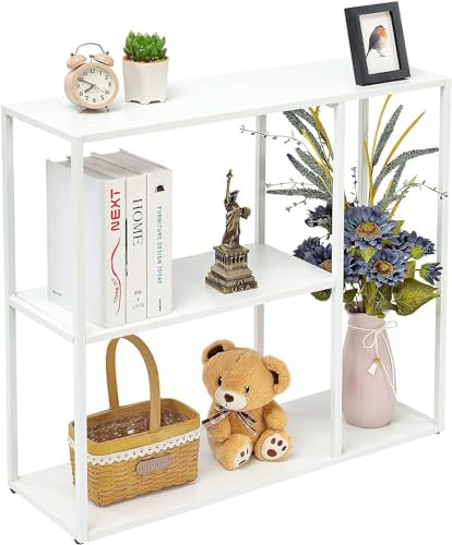 HDANI Mesa de Consola, Mesa de Entrada, Extremo del Sofá, Mesa de Entrada Estrecha，Marco de Metal, Patas Ajustables, para Salón, Entrada, Pasillo,80×25×75cm,Blanco