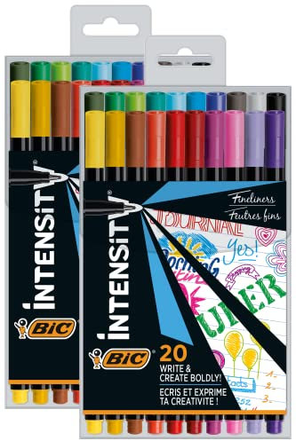 BIC Intensity Fineliner, Filzstifte in 20 verschiedenen Farben, mit feiner Spitze, für Bullet Journal und Mandala, 2x 20 Stück