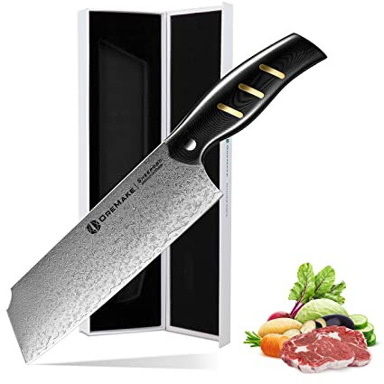 ORMAKE NAKIRI DA 7 POLLICI Coltello da chef Coltello da cucina professionale multiuso, coltello da cucina super affilato, acciaio giapponese T-CO damasco a 69 strati forgiato,Impugnatura ergonomica.