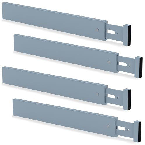 Ruichang Confezione da 4 Divisori per Cassetti in Bambù (44-55 x 1.5 x 5.7 cm, Grigio), Separatori Regolabili per Cassetti da Cucina, Divisori per Cassetti, Organizer Cassetti per Letto, Bagno