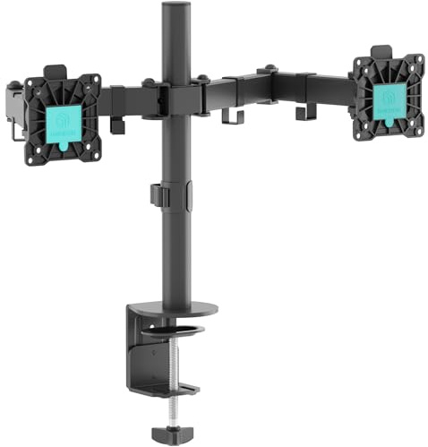ONKRON Support Ecran PC 2 Ecran 13-32 Pouces, Bras d'Écran Double Poids de 8 kg (x2), Bras Ecran PC 2 Ecran Rotatif VESA 75x75-100x100, Support Moniteur Bureau Pivotant Inclinable Noir D221E-B