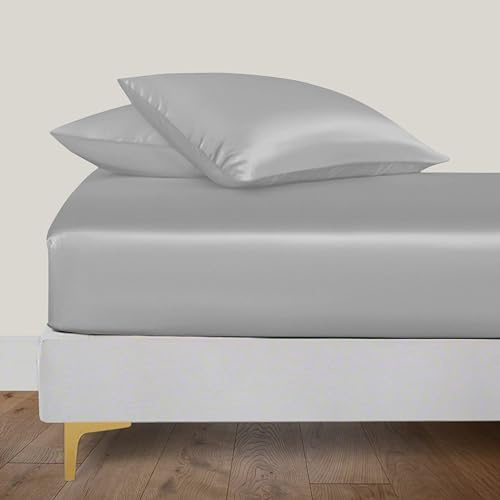 Linenwalas Ekologiskt veganskt dra-på-lakan i bambu, djup ficka 40 cm (16 tum), mjukt, silkeslent, svalkande sängkläder, endast dra-på-lakan, ”king size”, perfekt för huden (150 x 200 cm, ljusgrå)