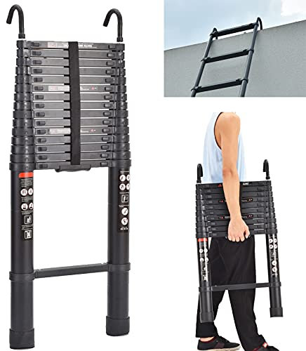 Extension Ladder 6.2M Telescopic Ladder Aluminum with Removable Hook for Multi Purpose Loft Attic 10.5FT Extendable Ladder 330lbs/150kg Heavy Duty EN131 Standard