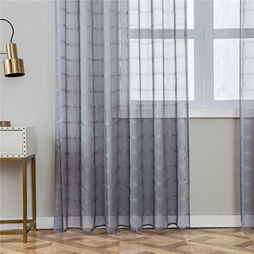 Voile-Vorhang mit Kaffeemuster und geometrischem Muster, durchsichtige Vorhänge für Wohnzimmer, Schlafzimmer, Küche, dekorative Tür, Fenster, Tüll, Vorhänge, Grau, B 400 x H 270 cm, Plissee-Klebeb