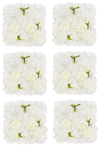 SNKOURIN Artificial Flower Wall Panels 6Pcs Decorative Faux Flower Wall Mat 15x15 Inch Rose Floral Panels for Photo Background Home Wedding Party Décor
