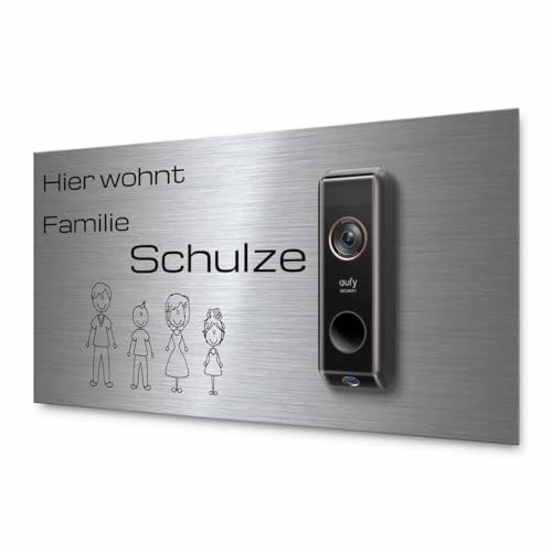 Hochwertiges Klingelschild für Eufy Dual S330 Video Türklingel - personalisiertes Namensschild aus Edelstahl mit Gravur | hochwertiges Funkklingel Zubehör