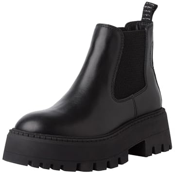 Tamaris Botines Chelsea de Piel para Mujer, Tacón Cuadrado, Cómodos, Negro, 38 EU