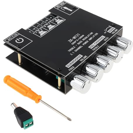 DiGiYes Bluetooth Power Amplifier Board with Subwoofer 2.1 Channel 50W x 2+100W DC 12V-24V Audio Power Amplifier Module for DIY Bluetooth Audio and Store Home Theater with Treble and Bass Control