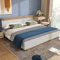 LERFAN Doppelbett 180 x 200 cm Holzbett Schwebebett Bettgestell Bettrahmen mit Geräumigem Kopfteil und Robustem Lattenrost, 205L x 184B x 90,5H cm in Eiche Sonoma & Weiß (Ohne Matratze)