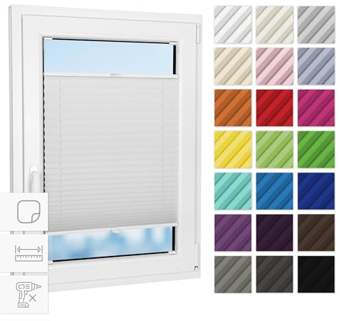 Estika Plissee zum Kleben innenrahmen - Weiß - 75 cm x 50 cm - Plissee ohne Bohren, Plissee-Rollos für Fenster mit Klebemontage, Innenjalousie