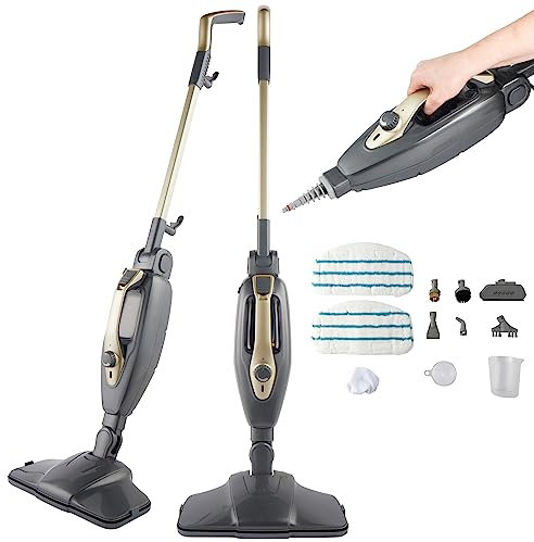 Beldray BEL01732TTVDE, Titanium 14 in 1 pulitore a Vapore mocio – Vaporiera Portatile Multiuso, 350 ml, Cerniera Flessibile, lavavetri, ugelli Extra e Panni per mocio Inclusi, 1300W, Aluminium