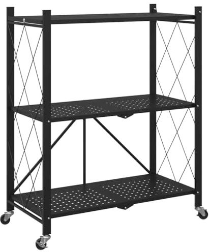 vidaXL Aufbewahrungsregal mit Rädern Schwarz 71x34x88 cm Stahl, Küchenregal, Schwerlastregal, Metalllagerregal, Garagenregal, Lagerwagen, Metallregal