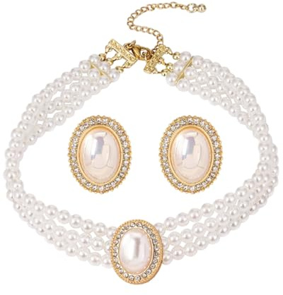 KGDUYC 1 juego de collar de perlas multihileras para mujer, 3 filas, gargantilla, color blanco, multicapa, juego de joyas, joyas de perlas, juego de joyas para mujer, gargantilla, collar de perlas