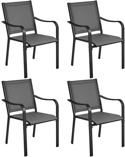 Yaheetech Set med 4 trädgårdsstolar, stapelbara matstol, trädgårdsstol, väderbeständiga armstödsstolar för trädgård/terrass/gård kan belastas upp till 136 kg, grå