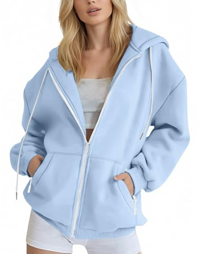 Generisch Swing Coat Women's Up Hoodies Sweatshirts Clothing Teen Girl Casual Drawstring Jackets with Pockets Fleece Jacket for Women Red, lightblue, XXL