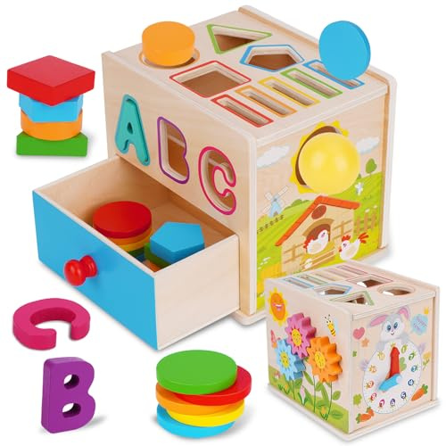 FCSONU Montessori Träleksak för Småbarn 1–3 år|Finmotorik Pedagogisk Leksak | sensorisk leksak, spel barnleksaker, spel och leksaker, småbarnsleksak, julklapp födelsedagspresent bebis pojkar flickor
