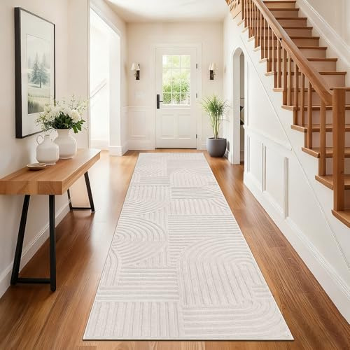 SHACOS Alfombra de Pasillo Larga Beige 80 x 300 cm Alfombra Cocina Antideslizante Lavable Pelo Corto Suave Tapete Largo para Pasillo, Entrada, Dormitorio, Lavandería