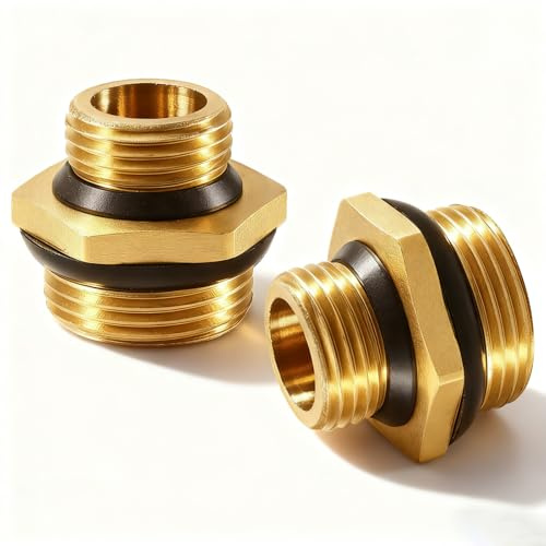 Begonia Lot de 2 raccords de réduction en laiton, filetage extérieur G1/2 x G3/4 avec anneau en caoutchouc, adaptateur de réduction 1/2 à 3/4 AG/AG, raccords filetés pour raccord de tuyau, eau