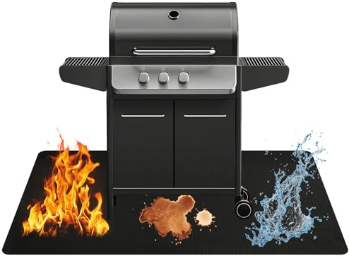 Qivine Alfombra Ignifuga para Chimenea, Resistente al Fuego Alfombra Barbacoa Exterior Impermeable para Escritorio, Protección Protector Suelo Chimenea Redonda (Negro, 48 * 65 Puldagas)
