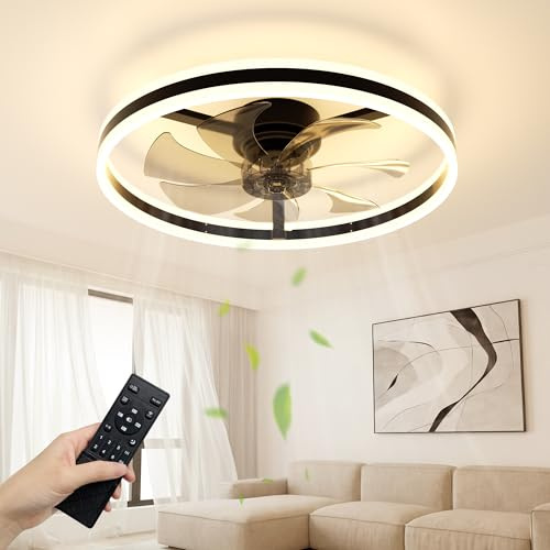 NIORSUN Ceiling Fan with Light, 60CM Black Ceiling Fan Light with Remote | 3000K-6500K Dimmable Fan Lights Ceiling for Bedroom,6 Speeds Light Fan Ceiling,Quiet Smart Modern LED Ceiling Fan with Lights