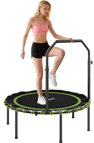 SPORTNOW 40'' Foldable Fitness Trampoline, Mini Trampoline Bungee Rebounder with 5-Level Adjustable Handle for Adults Indoor Outdoor Exercise, Max Load 150kg, Green