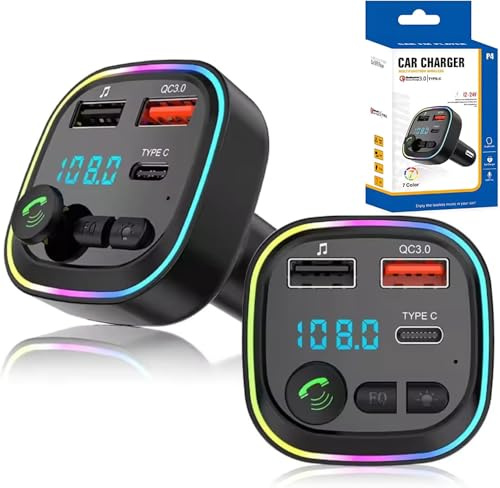 Car Bluetooth Transmitter,5.3 FM Bluetooth Car Adapter,PD 20W & QC 3.0 Fast Charging,FM Bluetooth Transmitter Dual Usb+1 Type-C,Hands Free Calling FM Transmitter Bluetooth,Supports USB/TF/SD