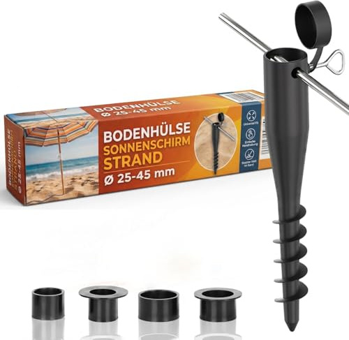 Kamelio Manguito de Suelo para sombrilla de Playa con Adaptador Ø25-45 mm – Soporte para Parasol, Anclaje de Tierra, Base roscada y Espiga para césped