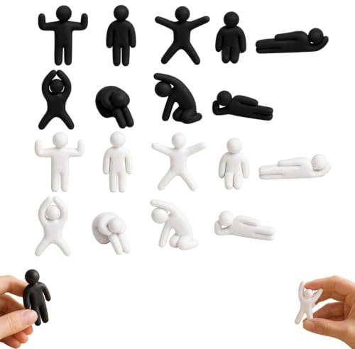 Målningsbara 3D-tryckta mänskliga figurer set med 8, flera poser, svart och vit, miniatyrfigurer, skrivbordsdekor, Meccha kameleont (vit, svart)