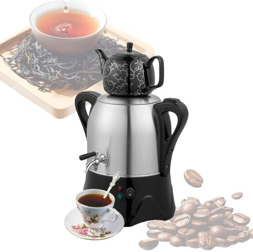 2-Våningars Elektrisk Turkisk Samovar-Tebryggare, 3L Vattenkokare I Rostfritt Stål Och 1L Keramisk Tekanna, Varmhållning, För Kaffe Och Te