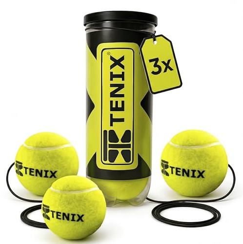 TENIX® 3-Pack tennis Balls with Cord | Replacement Balls for tennis-Trainer | Includes Pressure-Sealed tennis Ball Can | Replacement Ball with Elastic Cord for tennis Trainer