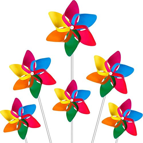 Modou 20 molinos de viento para jardín y niños, diseño de arco iris, resistente a los rayos UV y a la intemperie, decoración de jardín, artículos de fiesta y ahuyentador de pájaros