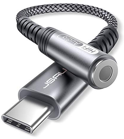 JSAUX USB C till 3,5 mm hörlursadapter AUX, USB C till klämma ljudadapter, kompatibel med Huawei P30 Pro/P20/P20 Pro/Mate 10/20 Pro, Samsung S23/S22/S21/S20/S20 Plus/Note 10/A80, Pixel 3/2XL, – Grå
