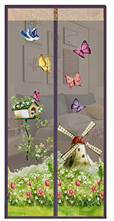 happyhouse009 Cortina magnética para puerta de jardín, con diseño de mariposa, antimosca, antiinsectos, manos-libres, para verano, pantalla magnética, para ventana, puerta, café, 100 x 210 cm