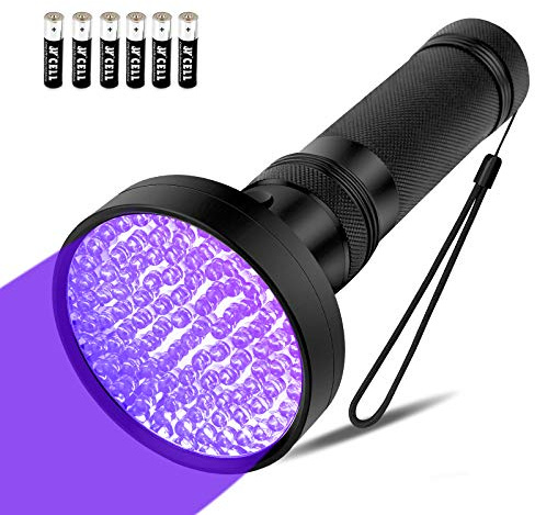 UV Flashlight Black Light, 100 LED 395nm UV Blacklight Flashlight with 6 AA Batteries, Coquimbo Dog Cat Urine Detector for Pet Urine, Bed Bug, Dry Stains, Kitchen Cleaning and Scorpion Hunting