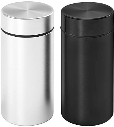 OZCHIN 2er Set Aluminium-Aufbewahrungsgläser, Tragbare, Luftdichte, Geruchsdichte Behälter, Mehrzweck-Aufbewahrung für Gewürze, Kaffee und Tees (Schwarz + Silber, 80 ml)